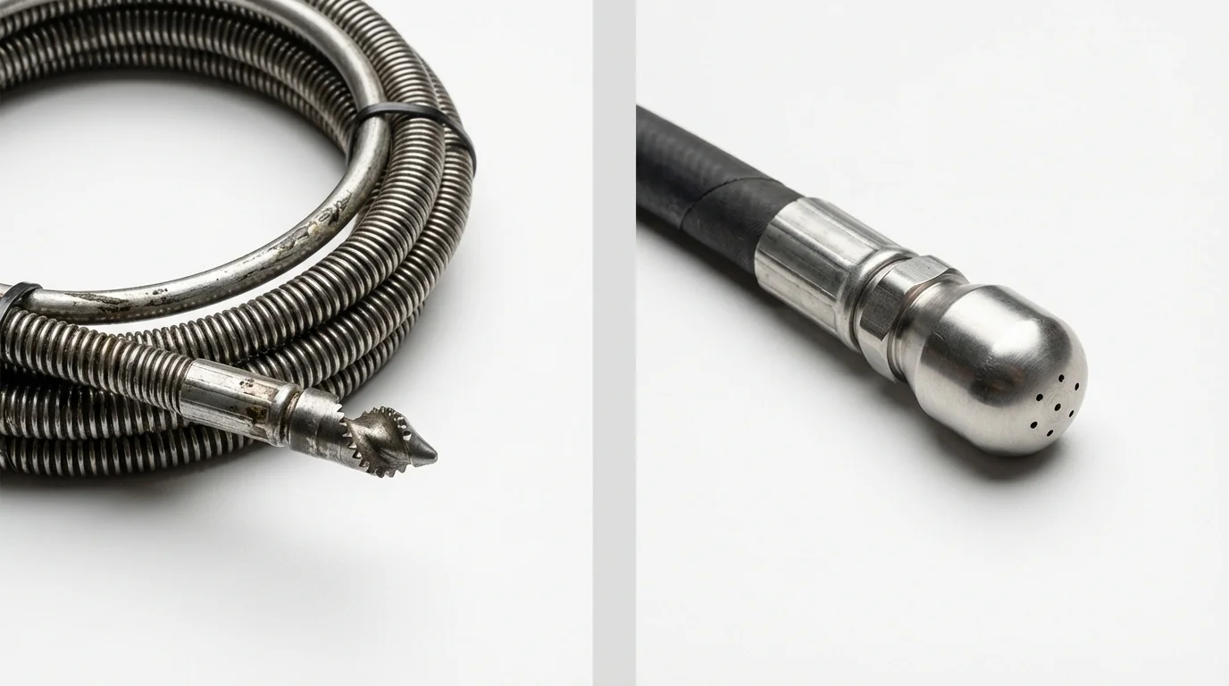 Drain snake cable and hydro jetting nozzle used for drain cleaning in Crimora, VA