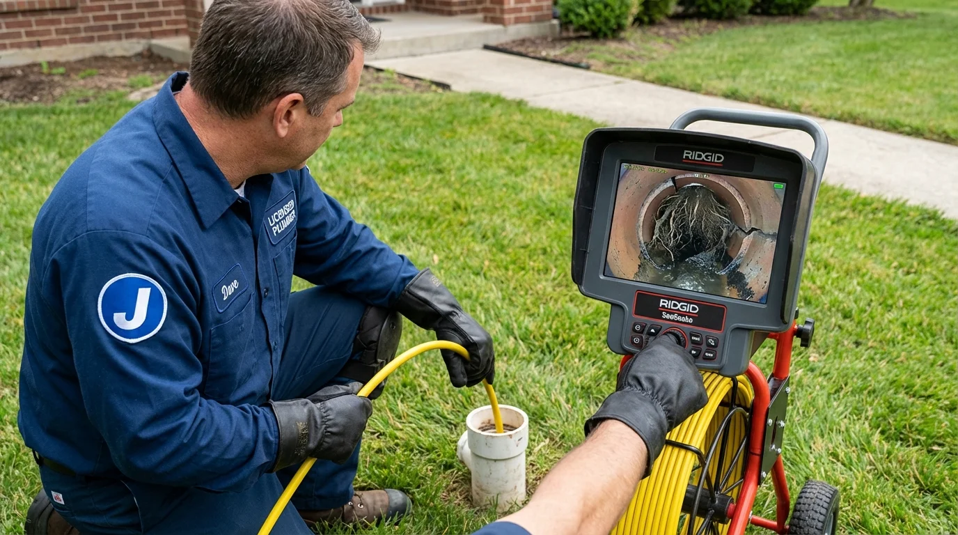 Sewer camera inspection being performed by Johns Plumbing LLC in Crimora